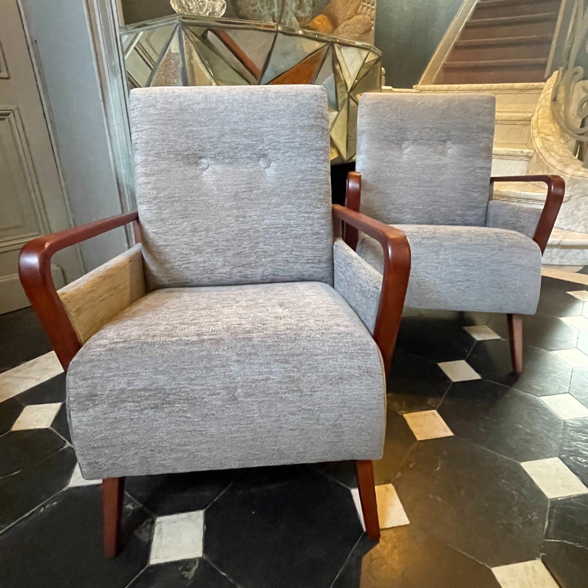 Pair Of Fully Restored Vintage Armchairs, Czech Design, Ca 1950-photo-4